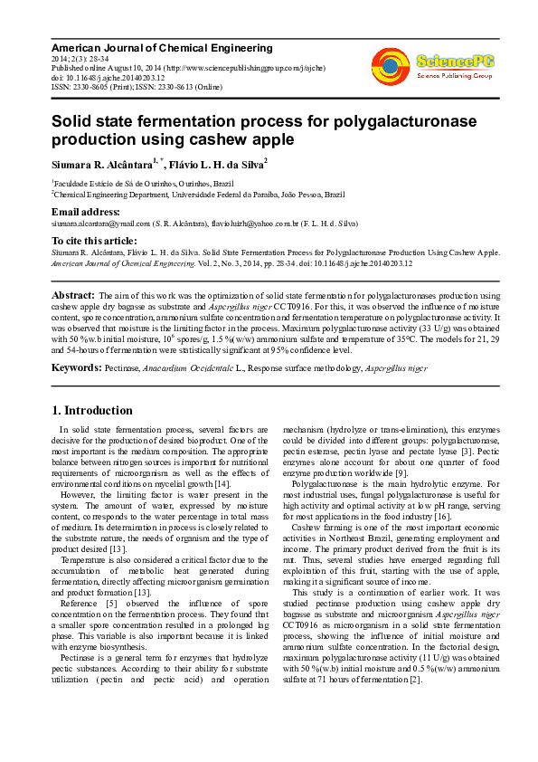 (PDF) Solid State Fermentation Process for Polygalacturonase Production ...