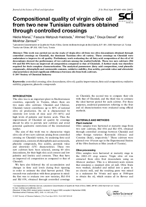 (PDF) Compositional quality of virgin olive oil from two new Tunisian ...