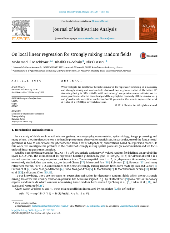 (PDF) On local linear regression for strongly mixing random fields