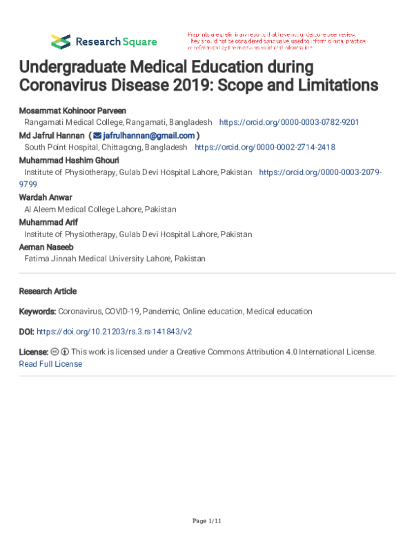 (PDF) Undergraduate Medical Education during Coronavirus Disease 2019 ...
