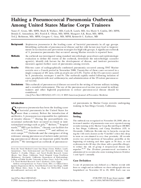 (PDF) Halting a pneumococcal pneumonia outbreak among United States ...