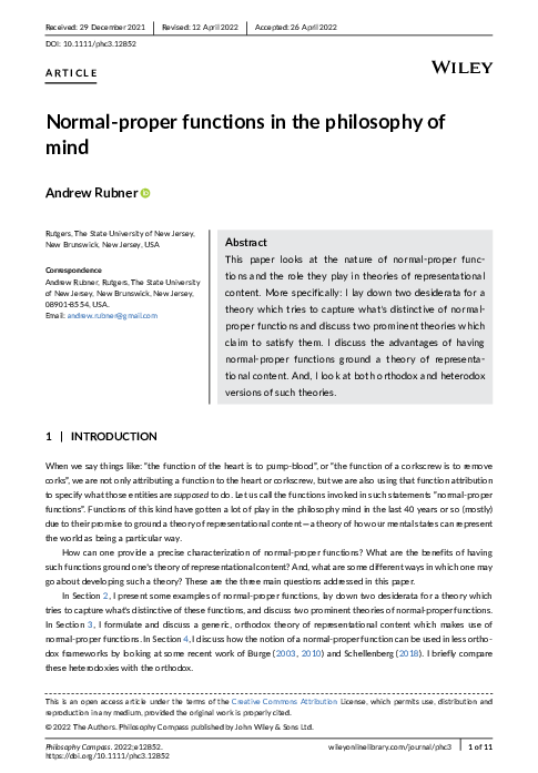 (PDF) Normal‐proper functions in the philosophy of mind