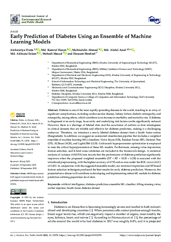 (PDF) Early Prediction of Diabetes Using an Ensemble of Machine ...