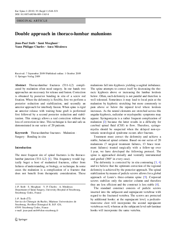 (PDF) Double approach in thoraco-lumbar malunions