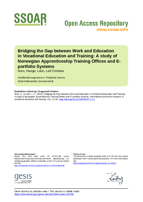 (PDF) Bridging the Gap between Work and Education in Vocational ...