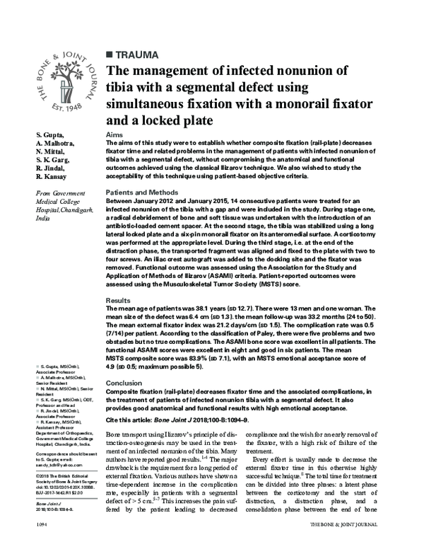 (PDF) The management of infected nonunion of tibia with a segmental ...