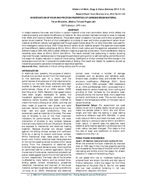 (PDF) Investigation of Wear and Friction Properties of Carbone Brush ...