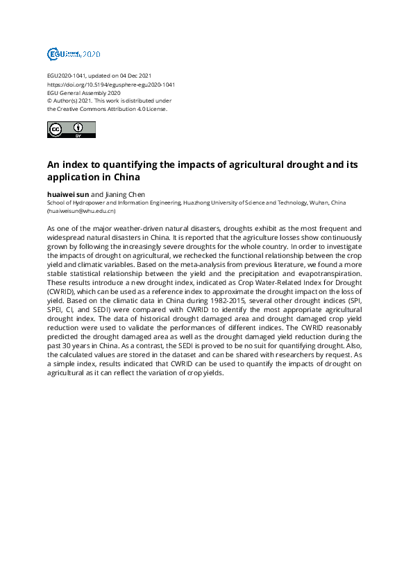 (PDF) An index to quantifying the impacts of agricultural drought and ...