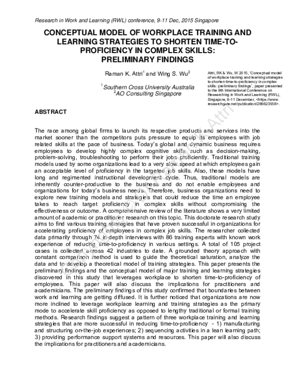 (PDF) Conceptual model of workplace training and learning strategies to ...