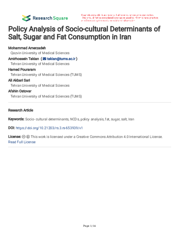(PDF) Policy Analysis of Socio-cultural Determinants of Salt, Sugar and ...