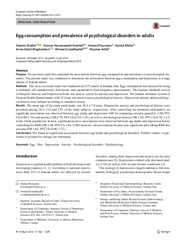 (PDF) Egg consumption and prevalence of psychological disorders in adults