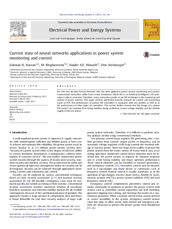 (PDF) Current state of neural networks applications in power system ...