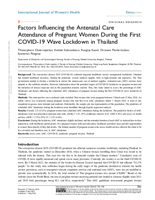 (PDF) Factors Influencing the Antenatal Care Attendance of Pregnant ...