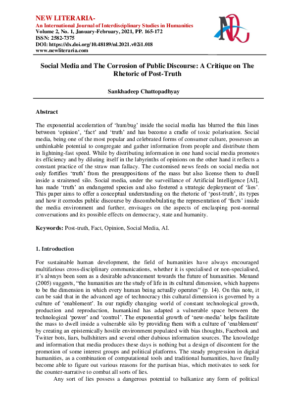 (PDF) Social Media and The Corrosion of Public Discourse: A Critique on ...
