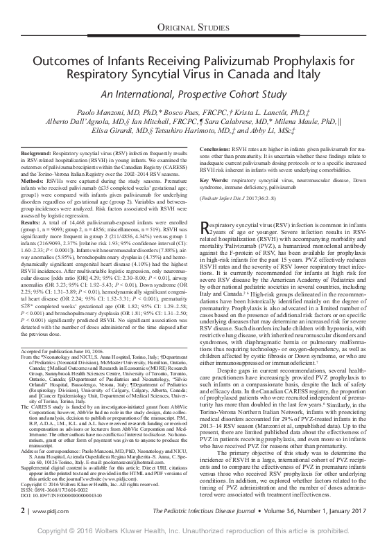 (PDF) Outcomes of Infants Receiving Palivizumab Prophylaxis for ...