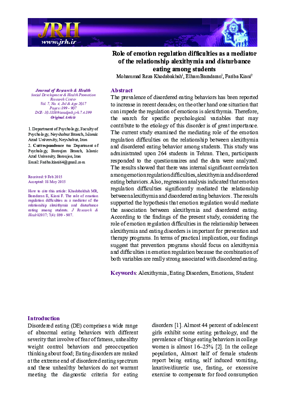 (PDF) Role of emotion regulation difficulties as a mediator of the ...