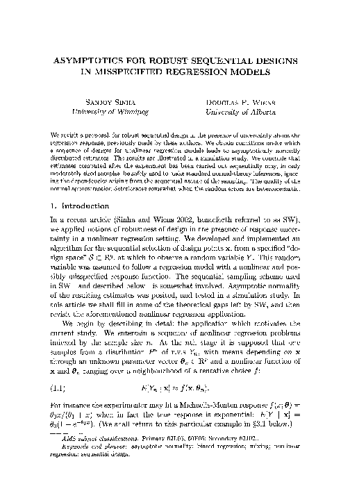 (PDF) Asymptotics for robust sequential designs in misspecified ...