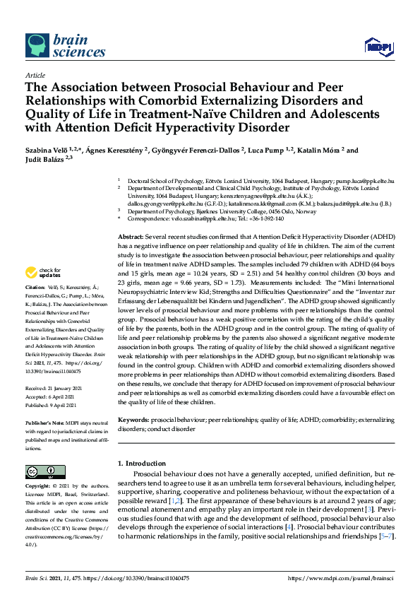 (PDF) The Association between Prosocial Behaviour and Peer ...