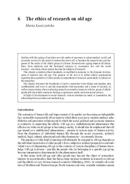 (PDF) The ethics of research on old age