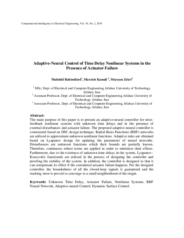 (PDF) Adaptive-Neural Control of Time Delay Nonlinear Systems in the ...