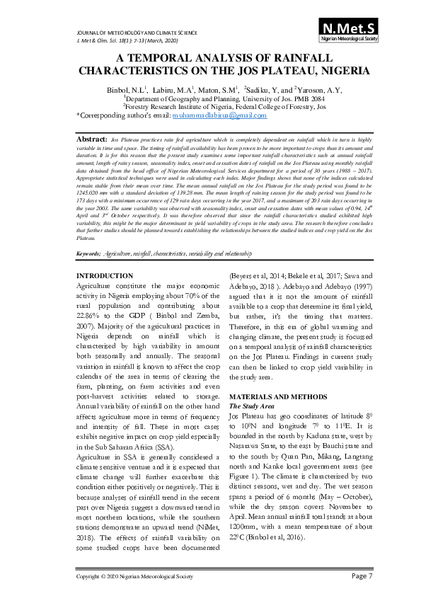 (PDF) N.Met.S A TEMPORAL ANALYSIS OF RAINFALL CHARACTERISTICS ON THE ...