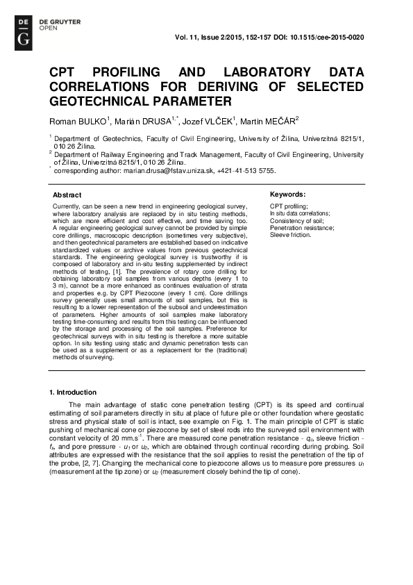 (PDF) CPT Profiling and Laboratory Data Correlations for Deriving of ...