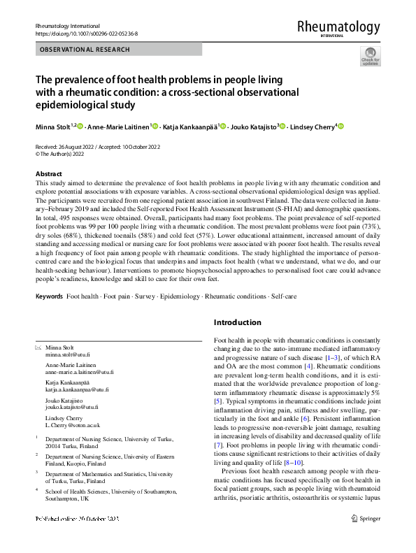 (PDF) The prevalence of foot health problems in people living with a ...