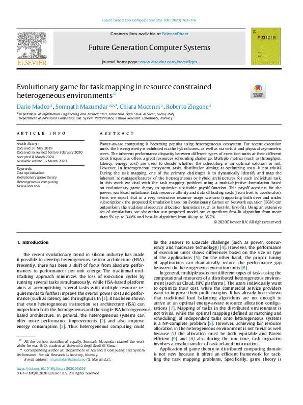 (PDF) Evolutionary game for task mapping in resource constrained ...