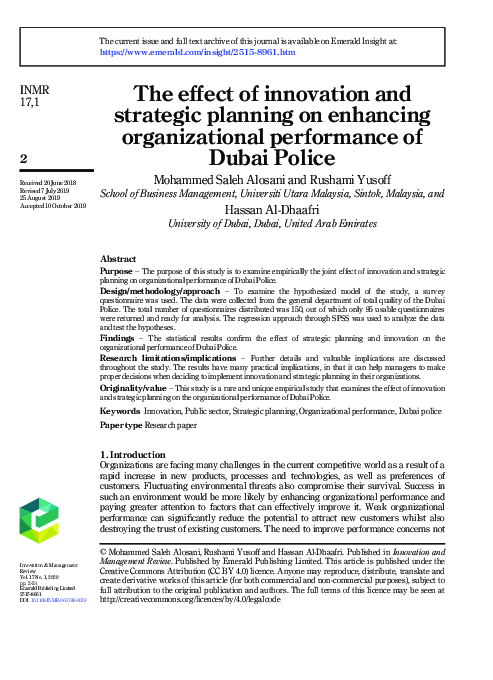(PDF) The effect of innovation and strategic planning on enhancing ...