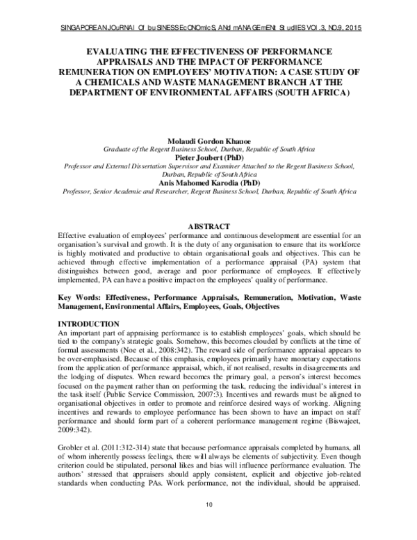 (PDF) Evaluating the Effectiveness of Performance Appraisals and the ...