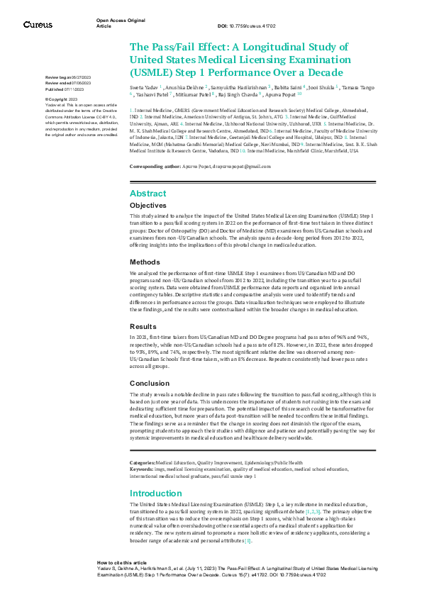 (PDF) The Pass/Fail Effect: A Longitudinal Study of United States ...