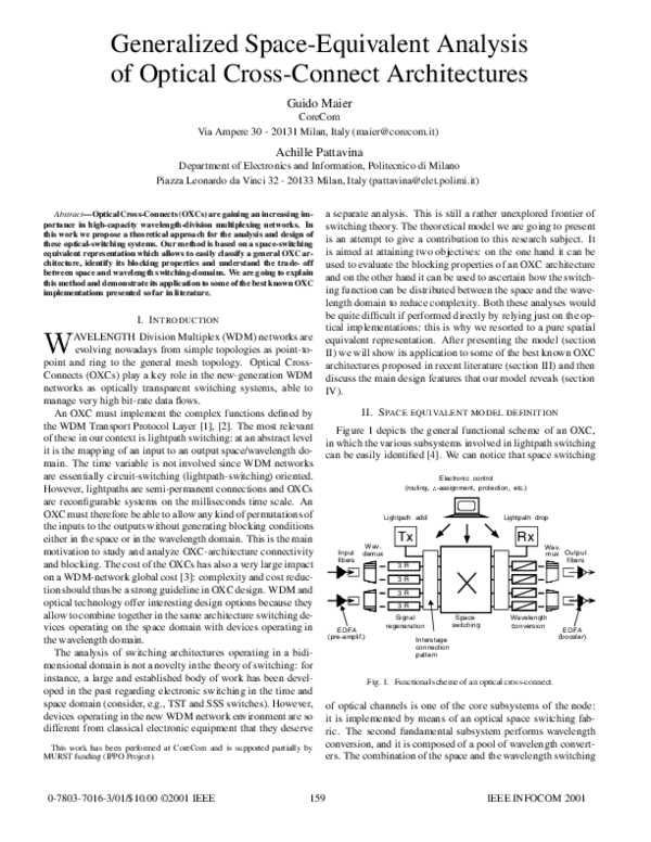 (PDF) Generalized space-equivalent analysis of optical cross-connect ...
