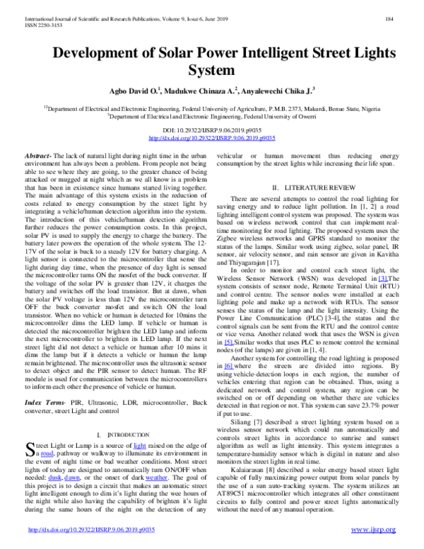 (PDF) Development of Solar Power Intelligent Street Lights System