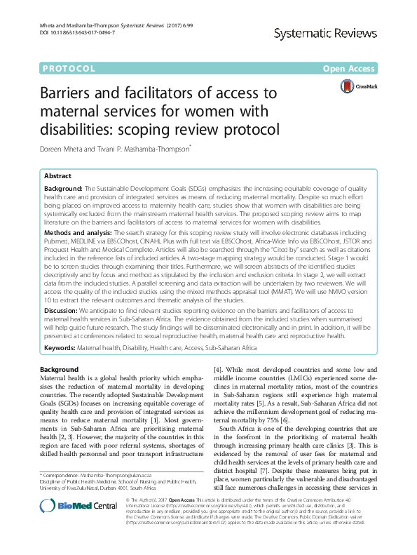 (PDF) Barriers and facilitators of access to maternal services for ...