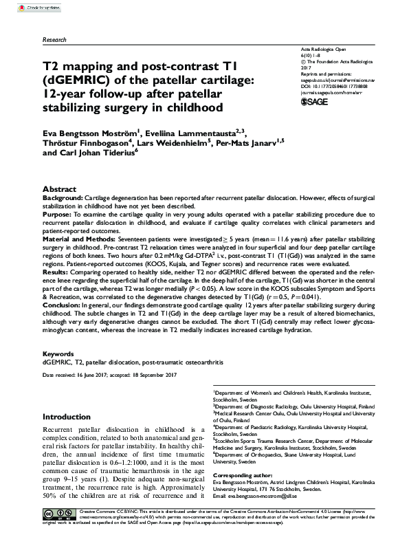 (PDF) T2 mapping and post-contrast T1 (dGEMRIC) of the patellar ...