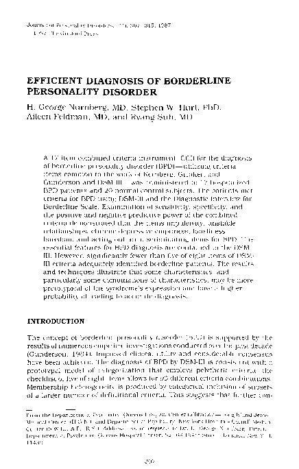 (PDF) Efficient Diagnosis of Borderline Personality Disorder