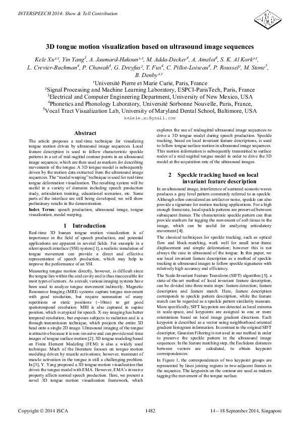 (PDF) 3D tongue motion visualization based on ultrasound image sequences