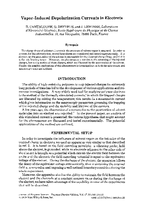 (PDF) Vapor-induced depolarization currents in electrets