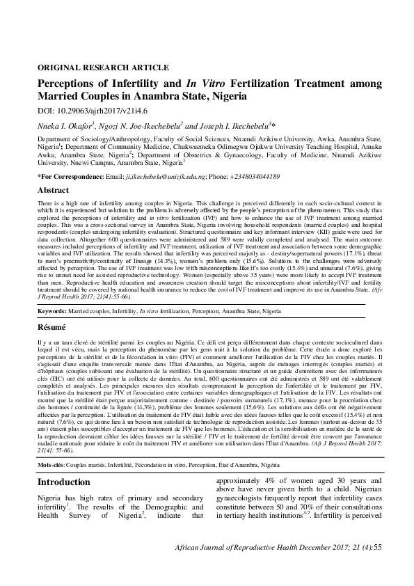 (PDF) Perceptions of Infertility and In Vitro Fertilization Treatment ...