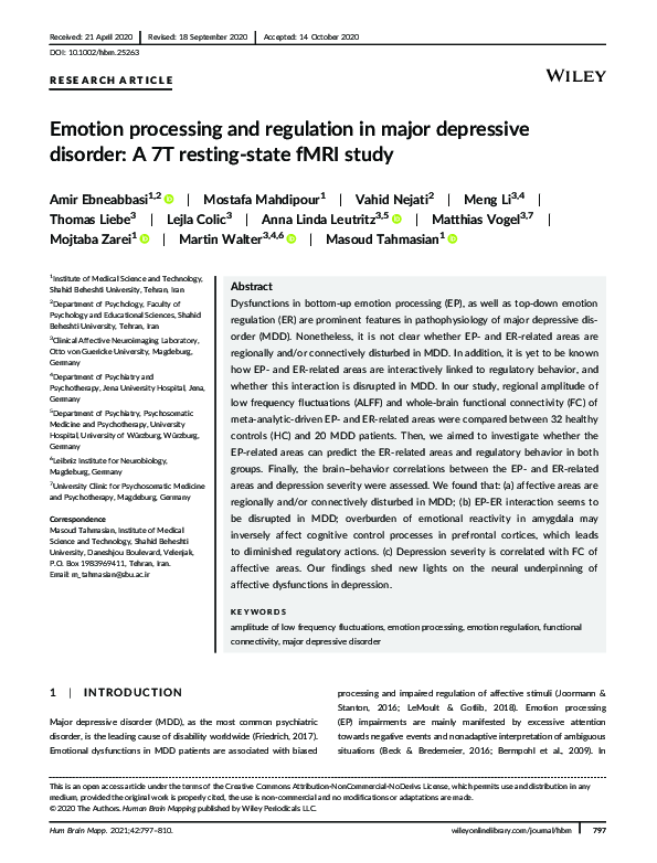 (PDF) Emotion processing and regulation in major depressive disorder: A ...