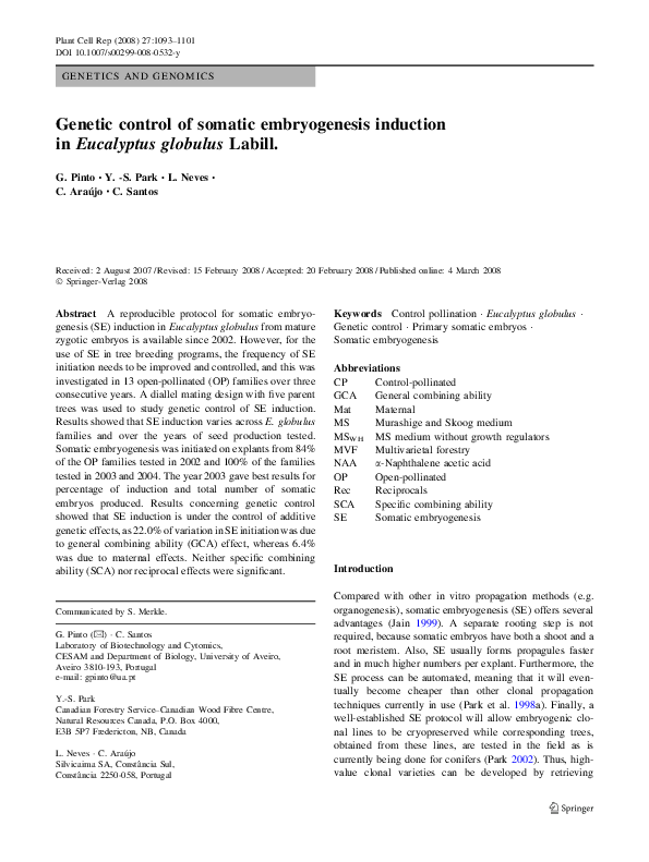(PDF) Genetic control of somatic embryogenesis induction in Eucalyptus ...
