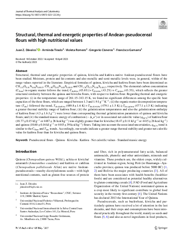 (PDF) Structural, thermal and energetic properties of Andean ...