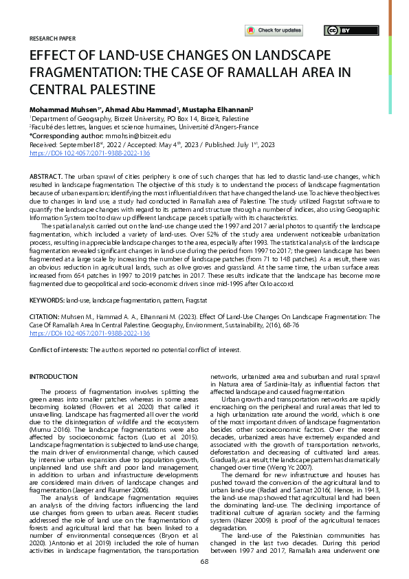 (PDF) EFFECT OF LAND-USE CHANGES ON LANDSCAPE FRAGMENTATION: THE CASE ...