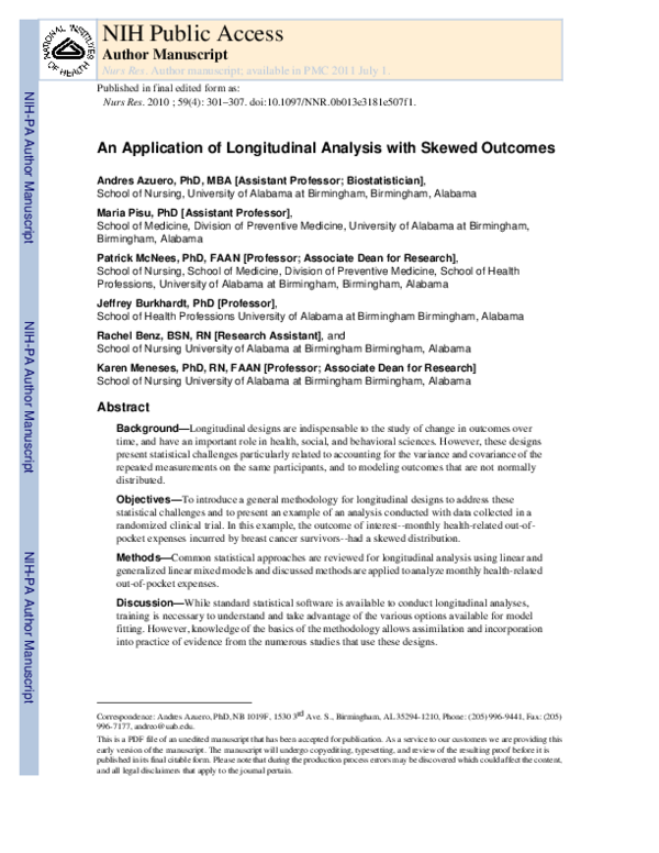 (PDF) An Application of Longitudinal Analysis With Skewed Outcomes
