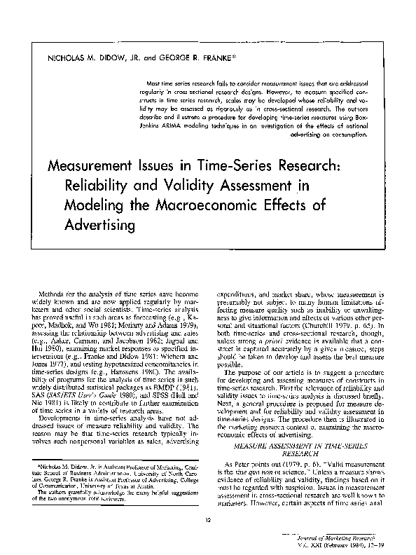 (PDF) Measurement Issues in Time-Series Research: Reliability and ...