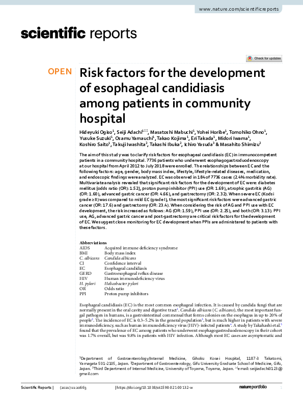 (PDF) Risk factors for the development of esophageal candidiasis among ...