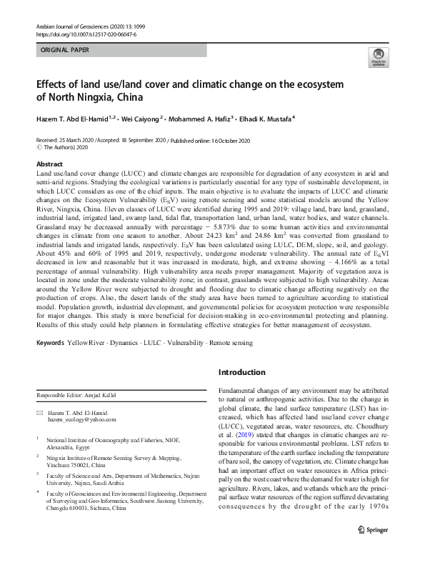 (PDF) Effects of land use/land cover and climatic change on the ...