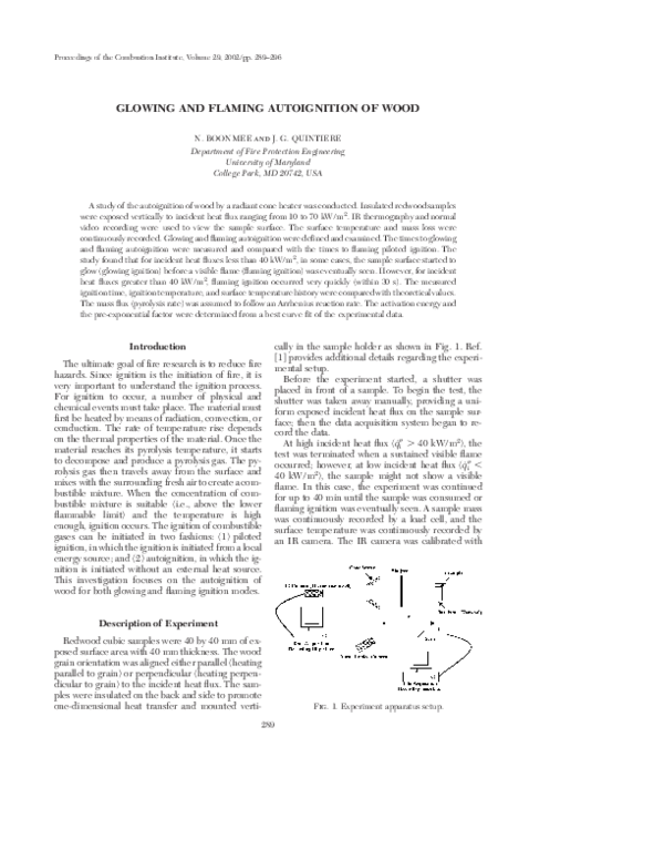 (PDF) Glowing and flaming autoignition of wood James Quintiere