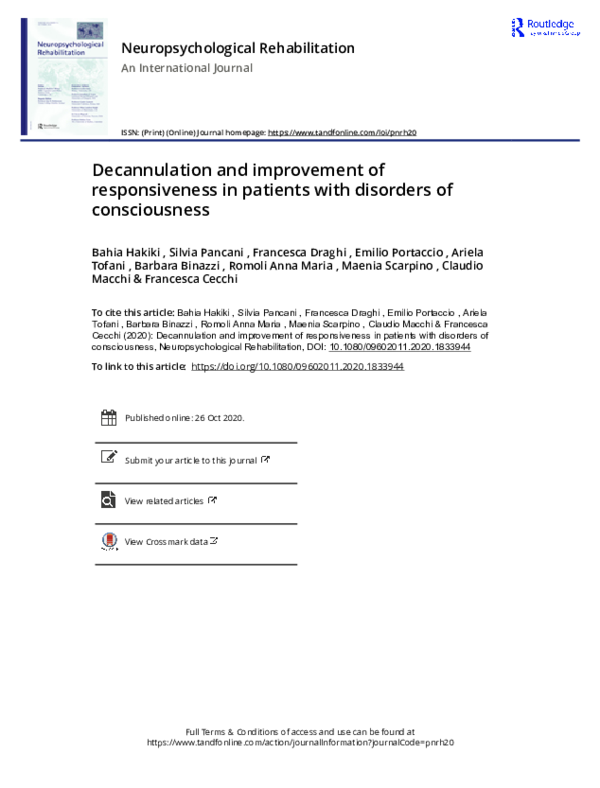 (PDF) Decannulation and improvement of responsiveness in patients with ...