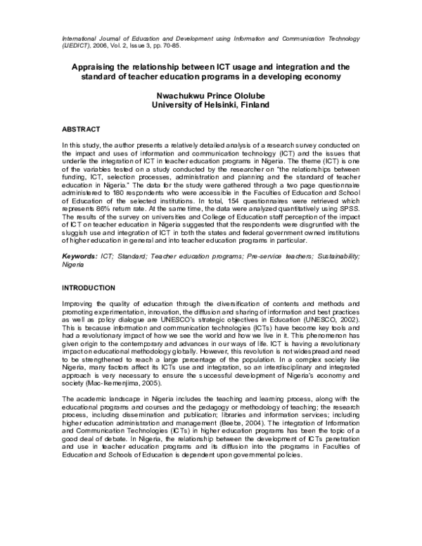 (PDF) Appraising the relationship between ICT usage and integration and ...